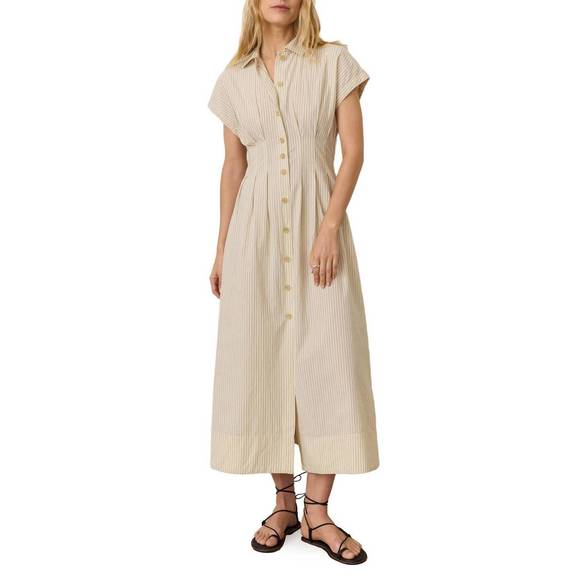NEW MARINE LAYER nova midi shirt dress in cream/navy stripe